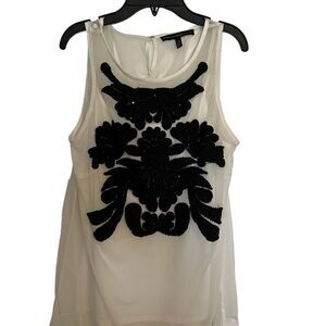 White House Black Market White and Black Embellished Blouse